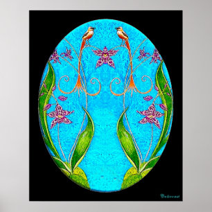 Hawaiianische Vögel Aquarellmalerei Poster