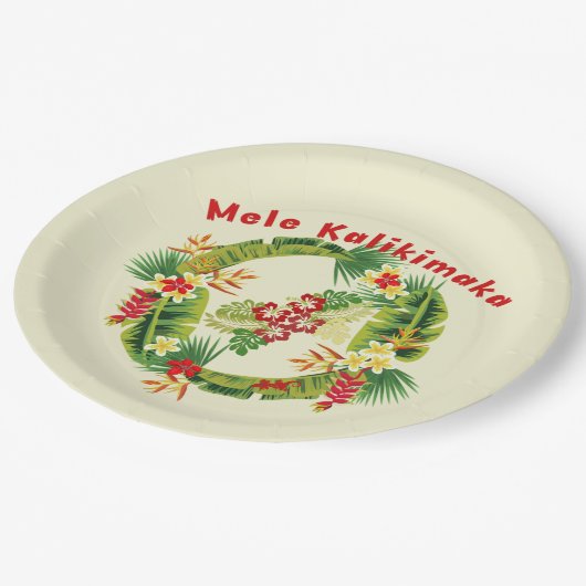 Hawaiianische Weihnachtsdruckpapier-Platte Pappteller (Schrägansicht)