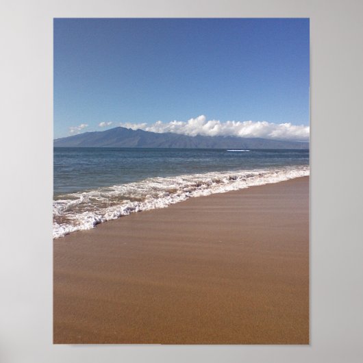 Hawaiianische Wellen, weit entfernte Insel, Strand Poster (Vorne)