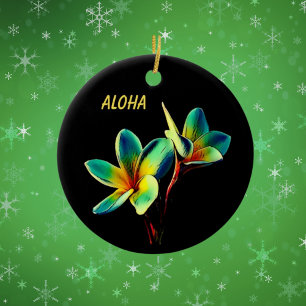 Hawaiianischer atemberaubender Plumeria-Weihnachts Keramik Ornament