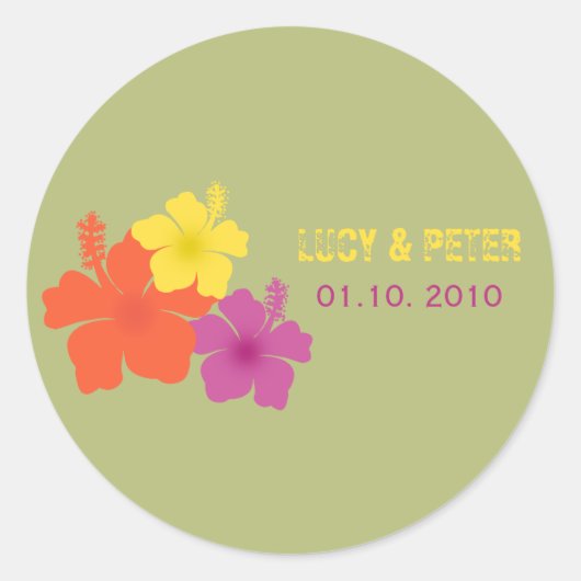 Hawaiianischer Hibiskus Hochzeitsticker Runder Aufkleber (Vorderseite)