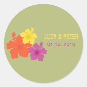Hawaiianischer Hibiskus Hochzeitsticker Runder Aufkleber