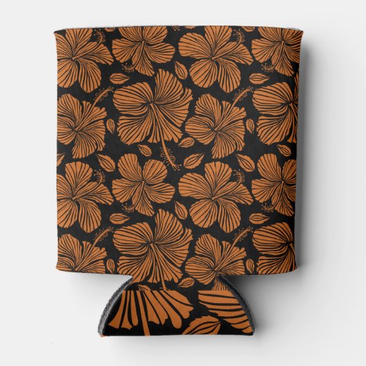 Hawaiianischer Hibiskus Orange Black Pattern Dosenkühler (Vorderseite)