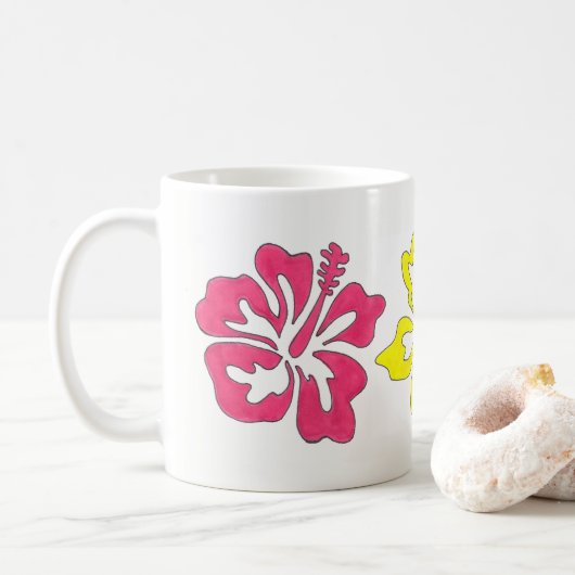 Hawaiianischer Hibiskus Tropische Blume Kaffeetasse (Mit Donut)
