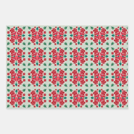 Hawaiianischer Hibiskus Weihnachts-Quilt-Muster Geschenkpapier Set (Vorderseite)