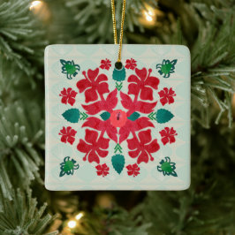 Hawaiianischer Hibiskus Weihnachts-Quilt-Muster Or Keramikornament