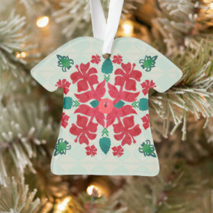 Hawaiianischer Hibiskus Weihnachts-Quilt-Muster Ornament