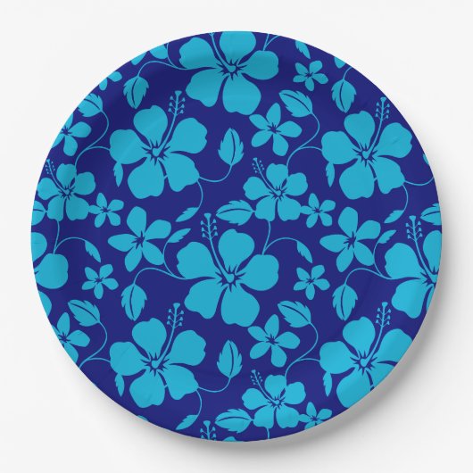HAWAIIANISCHER HULA (HIBISKUS) DUNKEL-/HELLBLAU PAPPTELLER (Vorderseite)