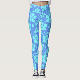 HAWAIIANISCHER HULA (HIBISKUS) PERIWINKEL BLAUGRÜN LEGGINGS