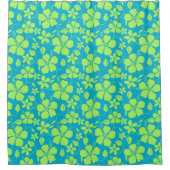 HAWAIIANISCHER HULA (HIBISKUS) TEAL LIME DUSCHVORHANG (Vorderseite)