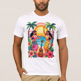 Hawaiianischer Hula-Sonnenuntergangs-Strand-Tropen T-Shirt
