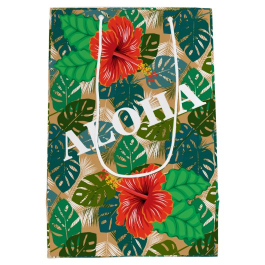 Hawaiianischer Jungle Foliage Hibiskus ALOHA Mittlere Geschenktüte (Rückseite)