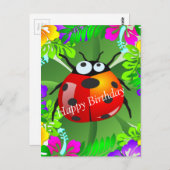 Hawaiianischer Ladybug stehend auf einem vierblätt Postkarte (Vorne/Hinten)