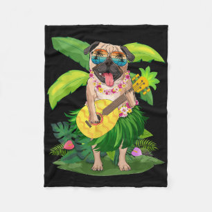 Hawaiianischer Mops Hund & Amp; Ananas Ukulele Sum Fleecedecke