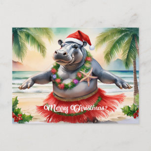 Hawaiianischer Nilpferd-Weihnachts themed für Surf Postkarte
