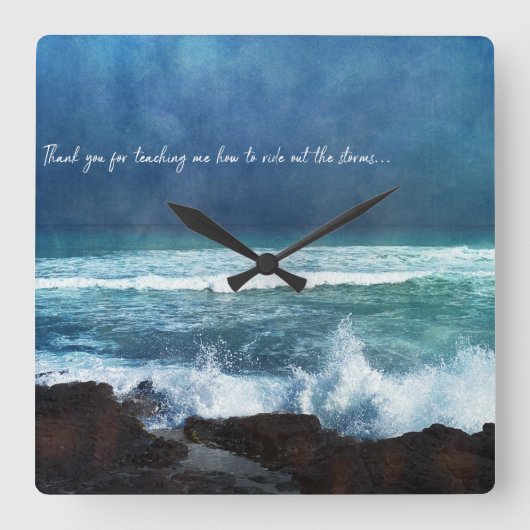 Hawaiianischer Ozean Quote Waves Aqua Aquamarin Bl Quadratische Wanduhr (Vorderseite)