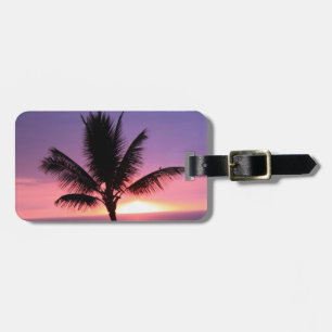 Hawaiianischer Palmenbaum und farbiger Sonnenunter Gepäckanhänger