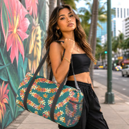 Hawaiianischer Plumeria-Lei-Teal-Tropen-Reisegepäc Duffle Bag