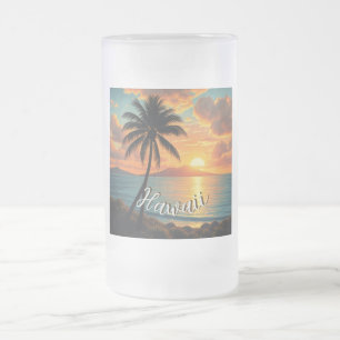 Hawaiianischer Reiseküsten-Sonnenuntergang im Vint Mattglas Bierglas