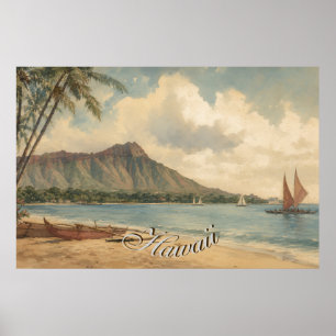 Hawaiianischer Reiseküsten-Stil im Vintage-Look Poster