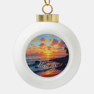 Hawaiianischer Reiseküstenmeer-Sonnenuntergang im Keramik Kugel-Ornament