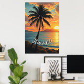 Hawaiianischer Reiseküstenmeer-Sonnenuntergang im Poster (Heimbüro)