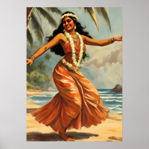 Hawaiianischer Reisender im Vintage-Stil Hula Mädc Poster