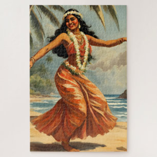 Hawaiianischer Reisender im Vintage-Stil Hula Mädc Puzzle