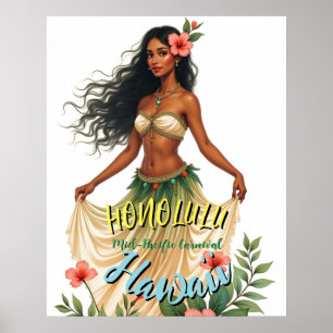 Hawaiianischer Reisestil Honolulu Hula Mädchen im Poster