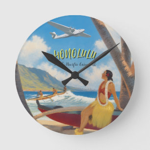 Hawaiianischer Reisestil Honolulu Hula Mädchen im Runde Wanduhr