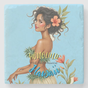 Hawaiianischer Reisestil Honolulu Hula Mädchen im Steinuntersetzer