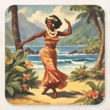 Hawaiianischer Reisestil Hula-Mädchen Tanz im Vint