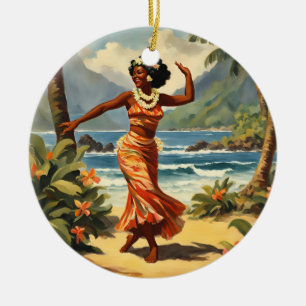 Hawaiianischer Reisestil Hula Mädchen tanzt im Vin Keramik Ornament