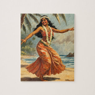 Hawaiianischer Reisestil Hula Mädchen tanzt im Vin Puzzle