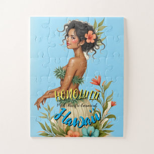 Hawaiianischer Reisestil Vintage Honolulu Hula Mäd Puzzle