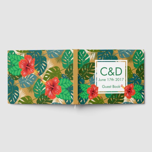 Hawaiianischer Roter Hibiskus Luau Bride & Groom I Gästebuch (Voll)