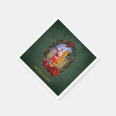 Hawaiianischer Santa mit Surfbrett am Strand Serviette (Ecke)