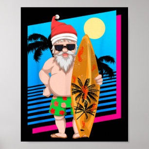 Hawaiianischer Sommer Surfer Weihnachtsmann Lustig Poster