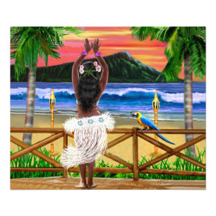 Hawaiianischer Sonnenuntergang-Hula-Tänzer Fotodruck