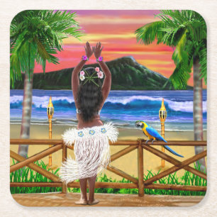 Hawaiianischer Sonnenuntergang-Hula-Tänzer Rechteckiger Pappuntersetzer