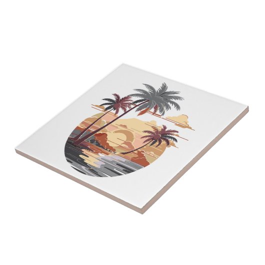 Hawaiianischer Sonnenuntergang mit Palmen. Fliese (Seite)