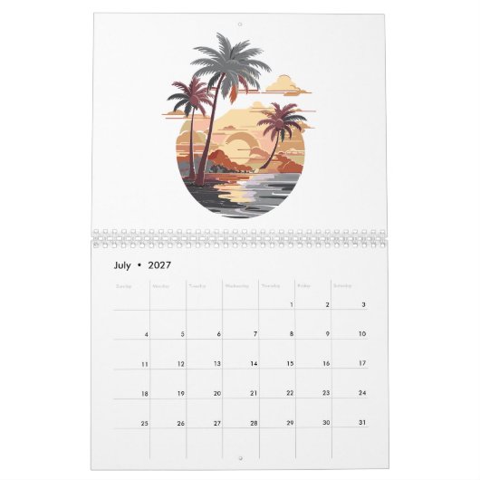 Hawaiianischer Sonnenuntergang mit Palmen Kalender (Jul 2027)