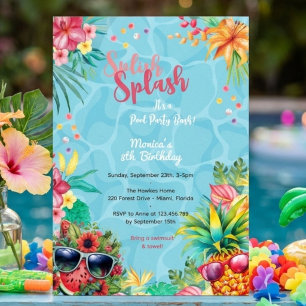 Hawaiianischer Spritz-Splash-Sommer-Pool-Geburtsta Einladung