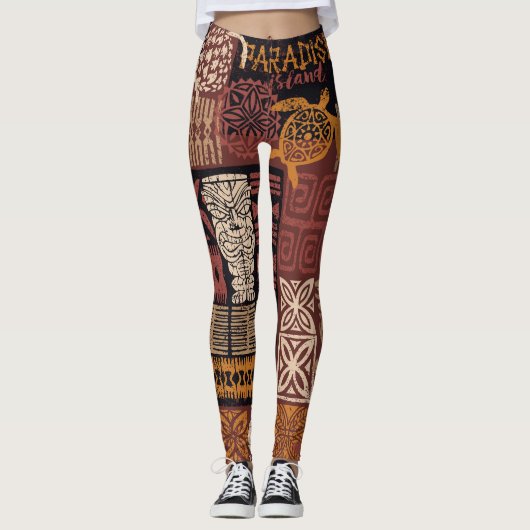 Hawaiianischer Stamm: Vintages Fabric-Patchwork Leggings (Vorderseite)