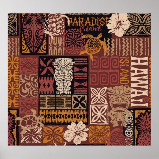 Hawaiianischer Stamm: Vintages Fabric-Patchwork Poster (Vorne)