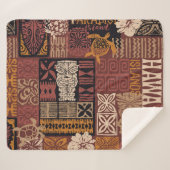 Hawaiianischer Stamm: Vintages Fabric-Patchwork Sherpadecke (Vorderseite (Horizontal))