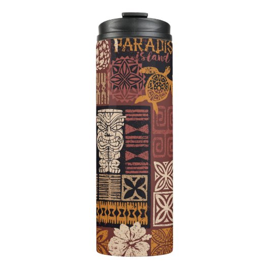 Hawaiianischer Stamm: Vintages Fabric-Patchwork Thermosbecher (Vorderseite)