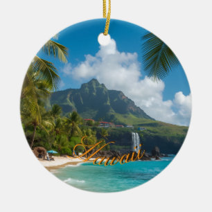 Hawaiianischer Stil Vintage Blaue Meerespalmen Him Keramik Ornament