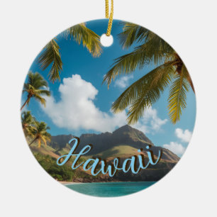 Hawaiianischer Stil Vintage Blaue Meerespalmen Him Keramik Ornament