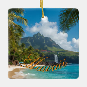 Hawaiianischer Stil Vintage Blaue Meerespalmen Him Keramikornament